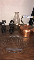 Vintage Teapot, Bottle, Napkin Holder & Trivet