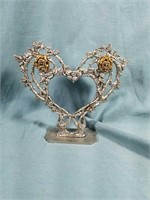 Signed 1996 Pewter Heart W/Gold Roses Accent