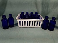 (16) Small Cobalt Blue Glass Bottles