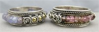 (2) Sterling Silver Rings with Gemstones. Size 8.