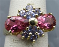 14K Gold Rhodolite and Tanzanite Ring. Size 6.25.