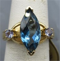 14K Gold London Blue Topaz and Tanzanite Ring.