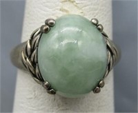 Sterling Silver Ring with Green Gemstone. Size 7.