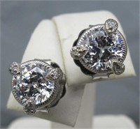 Pair of Sterling Silver & CZ Stone Stud Earrings.