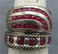 (2) Sterling Silver & Pink Sapphire Rings. Size
