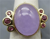 14K Gold Purple Jade Ring with Rhodolite. Size