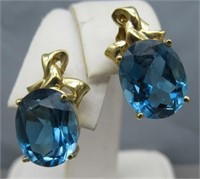 14K Gold Earrings with 6.00 CTTW Swiss Blue