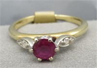 14K Gold Ring with 1/3 CT Ruby and Diamonds. Size