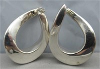 Pair of Large & Thick Design Sterling Silver Hoop