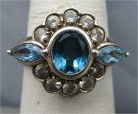 Sterling Silver Ring with Blue Topaz & CZ Stones.