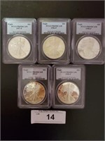 5 1oz Slabbed And Graded Silver Rounds