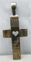 Sterling Silver Cross Pendant with Heart in