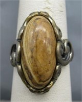 Sterling Silver Ring with Brown Gemstone. Size 8.