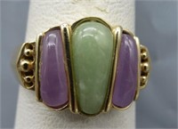 14K Gold Ring with Purple and Green Jade. Size