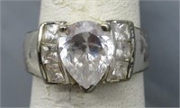 Sterling Silver Ring with Large CZ & (6) Small CZ