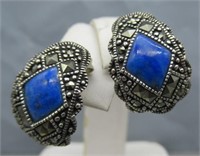 Pair Sterling Silver Earrings with Blue Stone.