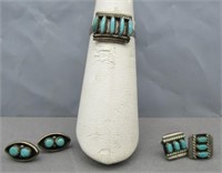 Sterling Silver & Turquois Ring & (2) Pair of