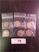 6 Silver World's Fair Columbian Coins, 1892+93