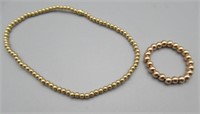 14K Gold Beaded Stretchy Ring and Bracelet.
