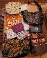 large selection of handbags, totes, wallets