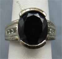 Sterling Silver Rings with Large Black Stone &