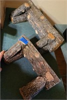 pair of faux wood log shelves
