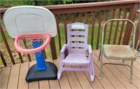 selection of chairs and child's b-ball goal