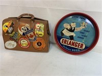 Bar Tray, Erlanger beer and Leather Travel bag