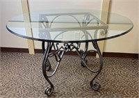 Heavy Wrought Iron Dining Table with Glass Top