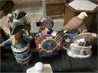 Patriotic & animal decanters.