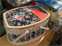 sewing basket, thread, yarn, crafting supplies,