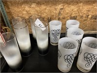 Decorated modern drinking glass cups.
