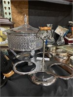 Silver colored serving set.