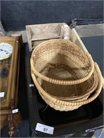 Graniteware, basket, wooden shelf.