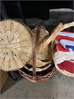 Woven baskets & American flag.