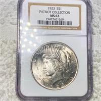 1923 Silver Peace Dollar NGC - MS63 PATRIOT COLLEC