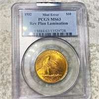 1932 $10 Gold Eagle PCGS -MS63 REV PLAN LAMINATION