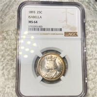 1893 Isabella Silver Quarter NGC - MS64