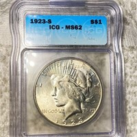 1923-S Silver Peace Dollar ICG - MS62