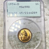 1934-D Lincoln Wheat Penny PCGS - MS 65 RD