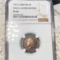 1927 G. Britain Silver 6 Pence NGC - PF63