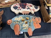 Two handmade & Painted Pigs.