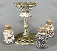 Metal Candle Stand & Small Bottles of Shells