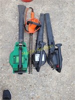3 leaf blowers, hedge trimmer