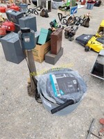 sump pump, hose, metal tubs