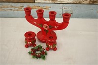 Vintage Swiss Made Wooden Candleabra & Holders