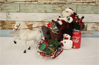 Vintage Santa w/ Horse & Sleigh Decoration