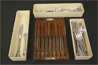 Various Silverware Pieces & Steak Knife Set