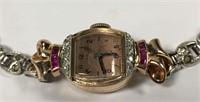 14k Gold, Diamond & Ruby Wrist Watch