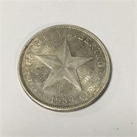 1934 Silver Republica De Cuba Un Peso